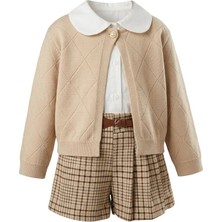 Lumia Kız Çocuk 3’lü Şık Takım – Gömlek, Ekose Şort Etek ve Hırka Kombin