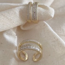 Museum Of You Çok Sıralı Zirkon Taşlı Ayarlanabilir Kadın Yüzük 14K Altın Kaplama Renk Şık Tasarım