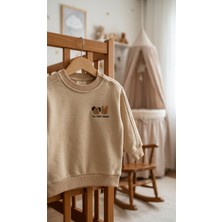 Tuffy Bej Ayıcık Nakışlı Bebek Sweatshirt – Pamuklu Çocuk Sweat Unisex