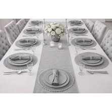 Dilex DİLEX Nakışlı Gri Supla Seti 12 Adet – 37 cm Şık Sofra Sunumu