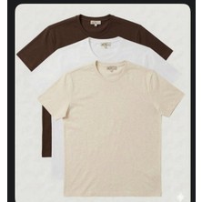 Bej- Kahverengi -Beyaz Basıc Tshırt