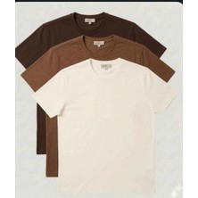 Bej-Kahverengi-Koyu Kahverengi 3'lü Penye Basıc Tshırt