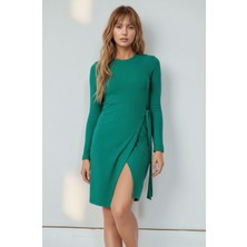 Mamayaga Kadın Uzun Kol Yırtmaçlı Şık Spor Kaşkorse Büyük Beden Esnek Curve Elbise