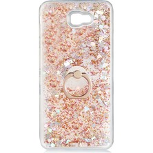 ZM Store Galaxy J7 Prime Uyumlu Kılıf Simli Sıvılı Yüzük Standlı Milce Kapak