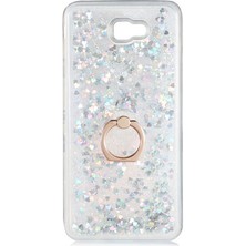 ZM Store Galaxy J7 Prime Uyumlu Kılıf Simli Sıvılı Yüzük Standlı Milce Kapak