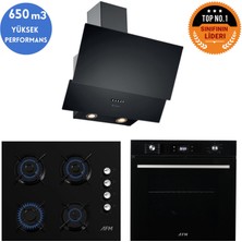 Eminçelik  ve Afm Tech Marka/ Lime Siyah Turbo Cam Ankastre Set ( FM7700 + FM2200 + Ch 1454 Pb B60)