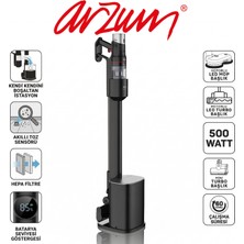 Arzum Magiclean Flexbin Otomatik Toz Boşaltma Istasyonlu Dikey Şarjlı Süpürge - 500W Yüksek Çekiş Gücü, 60 Dakika Kesintisiz Çalışma Süresi ve LED Işıklı Mop Başlığı ile Derinlemesine Temizlik