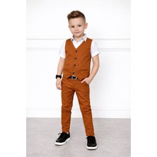 Burçak Butik Gabardin Yelek / Gömlek / Gabardin Pantolon / Kemer 4 Parça Takım - Erkek Çocuk Bayramlık