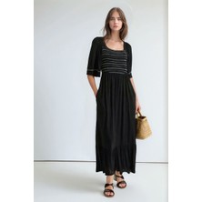 Mamayaga Kadın Kare Yaka Yarım Kol Maxi Boy Günlük/casual Yazlık Viskon Spor Şık Elbise