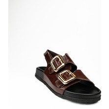 Zeyn 4136 Kahverengi Çift Tokalı Kadın Sandalet