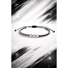 Crystal Atelier Siyah Beyaz Hematit Yıldızlı Taraftar Bilekliği – Ayarlanabilir El Yapımı Makrome (Hematit)