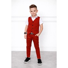 Burçak Butik Gabardin Yelek / Gömlek / Gabardin Pantolon / Kemer 4 Parça Takım - Erkek Çocuk Bayramlık
