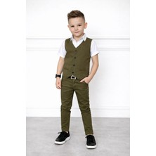 Burçak Butik Gabardin Yelek / Gömlek / Gabardin Pantolon / Kemer 4 Parça Takım - Erkek Çocuk Bayramlık