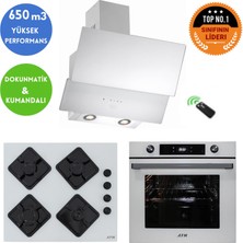 Eminçelik ve Afm Tech Markalı / Nassa Beyaz Cam Ankastre Set ( FM7701 + FM-BD2201 + Ch 1454 Rc W60)