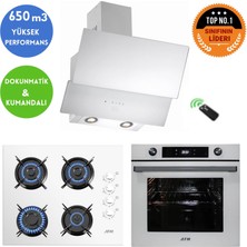 Eminçelik  ve Afm Tech Marka/ Laorin Beyaz Turbo Cam Ankastre Set (FM7701 + FM2201+ Ch 1454 Rc W60)