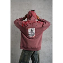 Deridün Yıldız Shoes Erkek Ön ve Arka Baskılı Kapüşonlu 3 Iplik Sweatshirt - Gül Kurusu