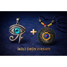 Mavi Cam Göz Horus Kolye & Handmade Bohemian Doğal Taş Kolye – Antik Mısır Etnik Tasarım Ikili Set