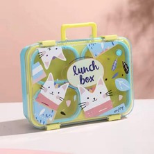 Bentopia Renkli Kedi Desenli Beslenme Kutusu - 700 ml 3 Bölmeli Taşıma Kulplu Çocuk Beslenme Kabı Pp