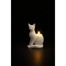 3D Baskı Kedi Mumluk – LED Mumlu Dekoratif Kedi Figürü | 3D Printer Dekor Masa Üstü Gece Lambası