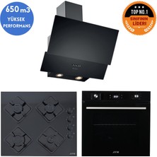 Eminçelik  ve Afm Tech Markalı / Enzo Siyah Cam Ankastre Set ( FM7700 + FM-BD2200 + Ch 1454 Pb B60)