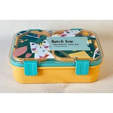 Bentopia Renkli Kedi Desenli Beslenme Kutusu - 700 ml 2 Bölmeli Taşıma Kulplu Çocuk Beslenme Kabı Pp