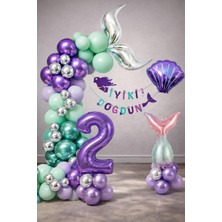 Patladı Gitti Deniz Kızı Temalı 2 Yaş Doğum Günü Balon Süsleme Seti – Mor Lila Parti Dekorasyon Seti