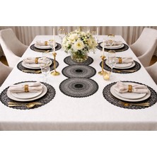 Dilex DİLEX Siyah Nakışlı Runner ve Supla Seti 7 Parça – 1 Runner 6 Supla 37 cm Amerikan Servis Masa Örtüsü Sofra Seti