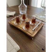 Doğal Ahşap Ayaklı Şık Tasarım Servis Tepsisi Paslanmaz Kulplu Ayaklı Tepsi(Kayın)