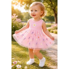 Almira Anne Bebek Kız Bebek Için Yazlık Pembe Çiçek Nakışlı Elbise - Rahat ve Şık