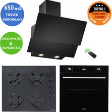 Eminçelik ve Afm Tech Markalı / Nata Siyah Cam Ankastre Set ( FM7700 + FM-BD2200 + Ch 1454 Rc B60)