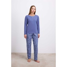 Pileli Store %95 Pamuklu Uzun Kollu T-Shirt ve Desenli Pantolon Pijama Takımı