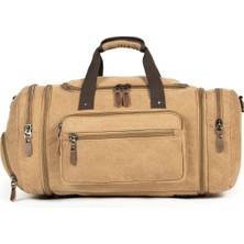 Necati Çanta Çift Körüklü Ayakkabı Bölmeli Kavas Kumaş Spor ve Seyahat Valizi Bej