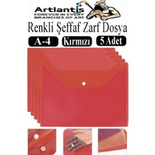 Artlantis Kırmızı A4 Çıtçıtlı Dosya Şeffaf Renkli Zarf Dosya 5 Adet Çıt Çıtlı Dosya Su Geçirmez 100 Yaprak Kapasite