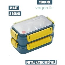 Vagonlife Çelik Yemek Kabı 2 Katlı Bölmeli 1200 ml - Lunch Box  BL2215  Lacivert
