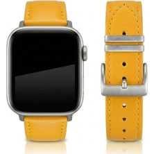APPLE WATCH Uyumlu Gerçek Deri Kordon S10-46mm & Seri 2/3/4/5/6/se/7/8/ultra (42/44/45/49)mm - Sarı  - EL YAPIMI - YERLİ ÜRETİM - Goldoni