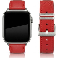 APPLE WATCH Uyumlu Gerçek Deri Kordon S10-46mm & Seri 2/3/4/5/6/se/7/8/ultra (42/44/45/49)mm - Kırmızı  - EL YAPIMI - YERLİ ÜRETİM - Goldoni