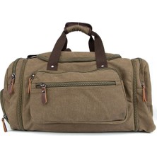 Necati Çanta Çift Körüklü Ayakkabı Bölmeli Kavas Kumaş Spor Ve Seyahat Valizi Koyu Haki