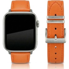 APPLE WATCH Uyumlu Gerçek Deri Kordon S10-46mm & Seri 2/3/4/5/6/se/7/8/ultra (42/44/45/49)mm - Turuncu - EL YAPIMI - YERLİ ÜRETİM - Goldoni