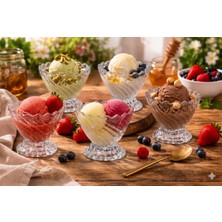 Ayaklı 6'lı Optik Dalgalı Cam Sunum ve Dondurma Kase Seti Tatlı Kadehi