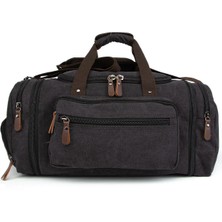 Necati Çanta Çift Körüklü Ayakkabı Bölmeli Kavas Kumaş Spor Ve Seyahat Valizi Siyah