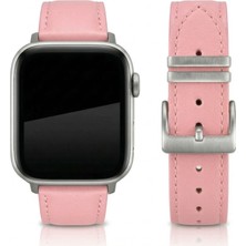APPLE WATCH Uyumlu Gerçek Deri Kordon S10-46mm & Seri 2/3/4/5/6/se/7/8/ultra (42/44/45/49)mm - Pembe - EL YAPIMI - YERLİ ÜRETİM - Goldoni