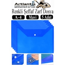 Artlantis Mavi A4 Çıtçıtlı Dosya Şeffaf Renkli Zarf Dosya 5 Adet Çıt Çıtlı Dosya Su Geçirmez 100 Yaprak Kapasite