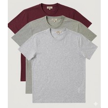 Si-Line Bordo Beyaz Gri 3'lü Modal Basıc Tshırt