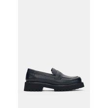 Selin Shoes Lorian Hakiki Deri Ön Çizgi Aksesuar Kadın Loafer- Siyah