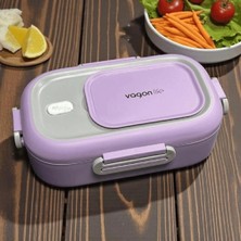 Vagonlıfe BL2106 Paslanmaz Çelik Yemek Kabı - Lunch Box 2 Bölmeli 550 ml Lila