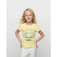 Almira Anne Bebek Gözlüklü Baskılı Tropikal Desen Kısa Kollu Kız Çocuk T - Shirt - Mor, 3 - 4 Yaş