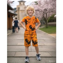 Almira Anne Bebek Mickey Baskılı Kısa Kollu Şortlu Turuncu Erkek Bebek Takım | 12 - 24 Ay