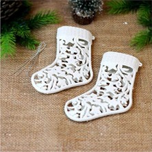 4 Adet Orca Ağaç Süsü Simli Beyaz Çorap 2'li 13X10 cm