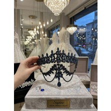 Diba Avm Lacivert Taşlı Alınlıklı Gelin Tacı Gelin Alınlık Kına Gecesi Taç Lacivert Taç Bindallı Alınlığı Taç Aksesuar Saç Hint Modeli Kına ve Nişan Tacı - Özel Tasarım Kristal Taşlı Lüks Kadın Saç Aksesuarı