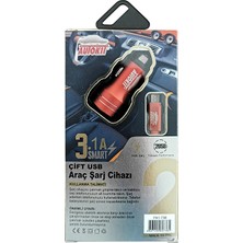 Autokit Metal Araç Şarjı 3.1 Amper 2 USB Giriş Micro